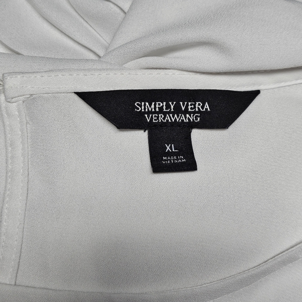 Simply Vera Semi Sheer White Pleated Ruffle Hem & Sleeve Blouse Size XL - Picture 6 of 7